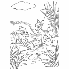 coloring page: Bambi and his new friend in the woods