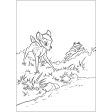 coloring page: Painting Bambi with a frog by the creek
