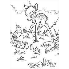 coloring page: Bambi coloring book where Bambi plays with birds