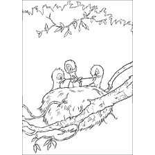 coloring page: Painting Bambi: a nest with chicks on a branch
