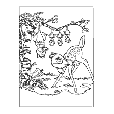 coloring page: Painting Bambi with possums on a tree