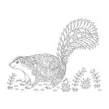 kleurplaat: Kleuren anti-stress met een stinkbeeld en bloemen