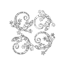 kleurplaat: Anti-stress kleurende hagedissen met patronen voor volwassenen