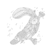 kleurplaat: Platypus in de stijl van kleurboeken voor volwassenen met bloemen en bladeren