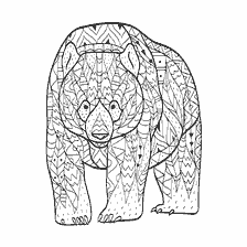 kleurplaat: Kleuren van een bruine beer met een patroonachtergrond