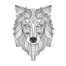 kleurplaat: Antistress kleurwolf met patronen