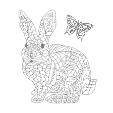 kleurplaat: Kleurplaten voor volwassenen anti-stress: konijn en vlinder