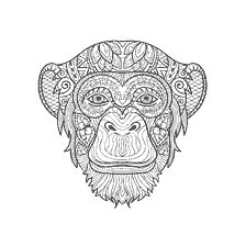 kleurplaat: Chimpansee kleuren in de stijl van anti-stress