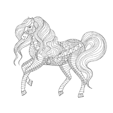 kleurplaat: Antistress kleuring van een paard met patronen