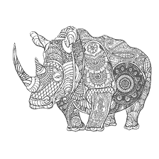 kleurplaat: Anti-stress rhino kleuren met patronen