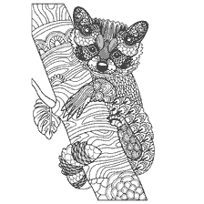 kleurplaat: Anti-stress kleuren wasbeer op een boom