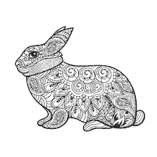 kleurplaat: Kleuren voor volwassenen met het beeld van een decoratieve konijn