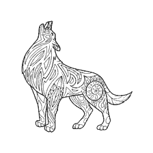 kleurplaat: Kleur van een wolf met een gedetailleerd patroon