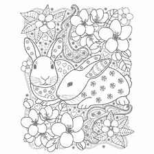 kleurplaat: Anti-stress kleurende dieren: konijnen onder bloemen