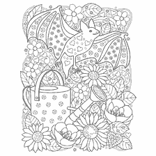 kleurplaat: Kleurboek voor volwassenen met de afbeelding van een vleermuis en bloemen