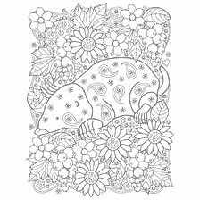 kleurplaat: Kleurplaten voor volwassenen met een mol tussen bloemen en bessen