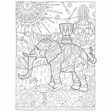 kleurplaat: Anti-stress kleuren met een olifant en patronen