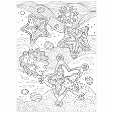 coloring page: Coloring for adults with starfish and waves