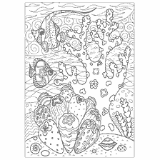 coloring page: Coloring for adults with seafish and coral reef