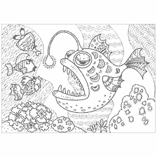 coloring page: Coloring the sea line and its inhabitants