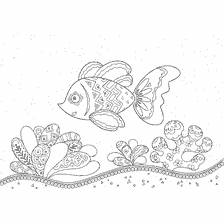 coloring page: Coloring for adults with a picture of fish in the sea
