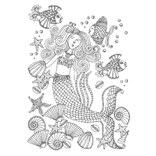coloring page: Coloring book for adults with mermaid, sea stars and fish