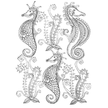 coloring page: Anti-stress coloring with seahorses and plants