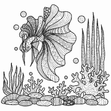 coloring page: Anti-stress coloring with fish in the sea and coral reefs