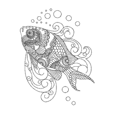 coloring page: Anti-stress coloring book for adults with the image of fish and bubbles