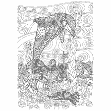 coloring page: Coloring for adults with dolphins and marine life