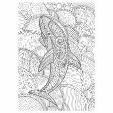 coloring page: Coloring for adults with a shark on the background of sea patterns