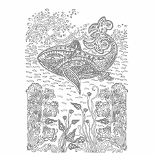 coloring page: Coloring for adults with a picture of a whale in the sea