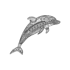 coloring page: Coloring for adults anti-stress - Dolphin against the background of the sea