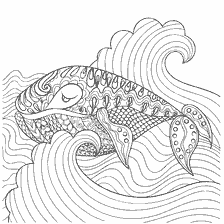 coloring page: Coloring for adults anti-stress with whale and waves
