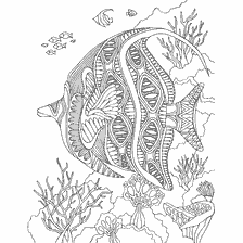 coloring page: Coloring for adults anti-stress with the image of sea fish and corals