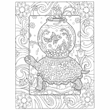 coloring page: Anti-stress coloring with sea turtle and aquarium