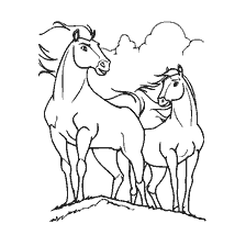 coloring page: Spirit: Lord of the Prairies - Mustangs against the background of clouds