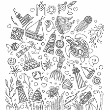 coloring page: Coloring for adults with marine themes and elements of nature