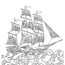coloring page: Coloring for adults anti-stress with the image of a ship at sea