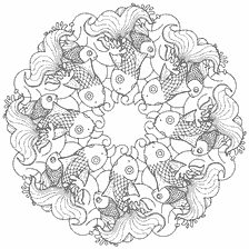 coloring page: Anti-stress coloring with goldfish in the form of a mandala