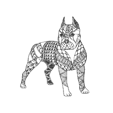 coloriage: Coloration avec l'image d'un chien Pitbull dans le style anti-stress
