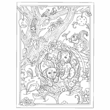 coloriage: Livre de coloration pour adultes: Chiens et chiots dans un jardin confortable