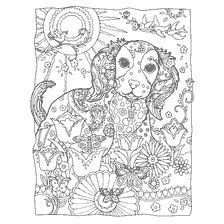 coloriage: Coloration pour adultes avec chiens et fleurs
