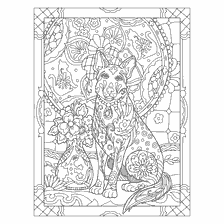 coloriage: Livre de coloration pour adultes: Chien berger avec vase et fleurs
