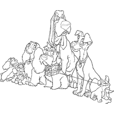 coloriage: Coloris avec des personnages de Lady and Tramp: Lady, Tramp et leurs amis