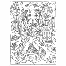 coloriage: Livre de coloration pour adultes: Chien et robots fantastiques sur fond d'espace
