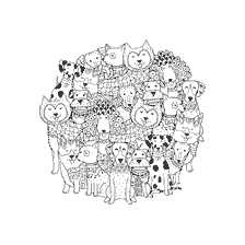 coloriage: Coloration anti-stress avec l'image de chiens joyeux