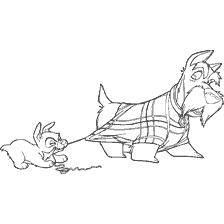 coloriage: Puppy tire un chien dans un manteau &agrave; carreaux