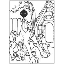 coloriage: Grand chien et chiots de Lady and Tramp