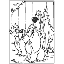 coloriage: Peinture avec Lady et Tramp, repr&eacute;sentant des chiens: Lady, Trux et Jiff